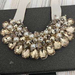Statement Pearl & Champagne Crystal Bib Necklace - Women Jewelry